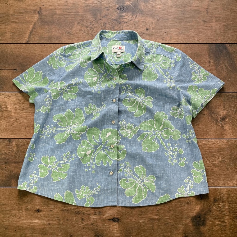Reyn Spooner Womens Limited Issue Blue Green Hibiscus Floral Aloha Shirt XXL